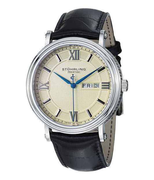 Caliph 400 Quartz 43mm - Ivory Dial / Silver Case / Black Leather Strap Tang Buckle