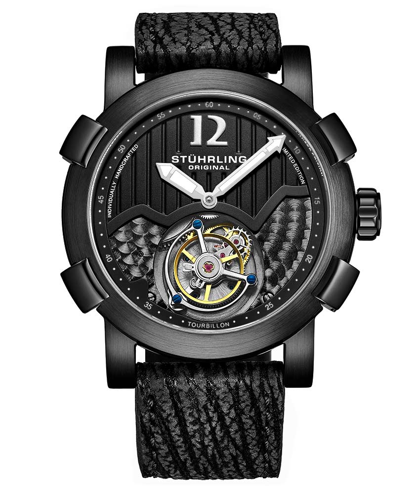 Stührling Devilray Tourbillon 407A Hand-wind 44mm - Black Dial / Black Case / Black Strap Tang Buckle