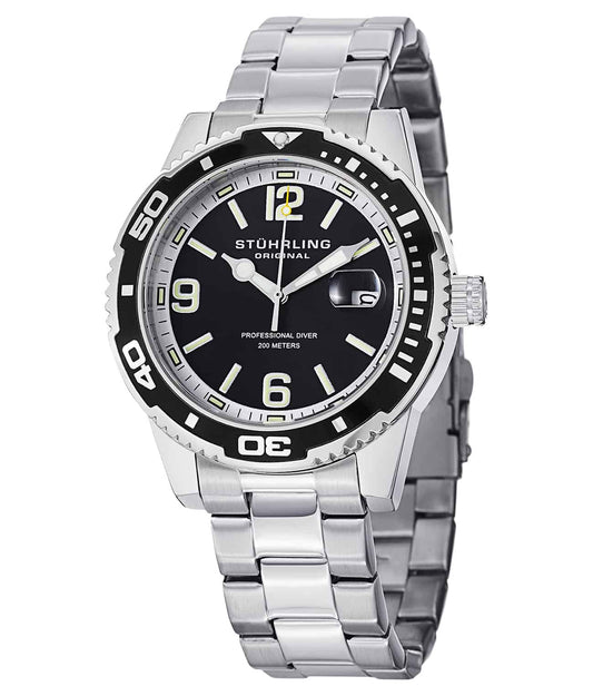Regatta 415 Quartz 43mm Diver - Black Dial / Silver Case / Silver Stainless Steel Bracelet Deployant Buckle
