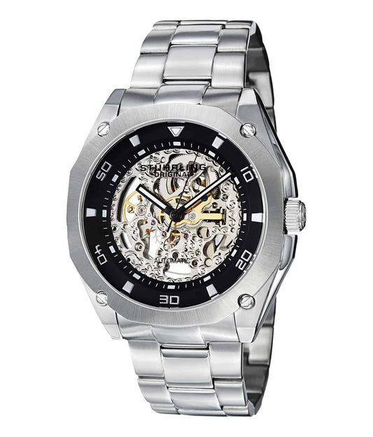 Gallant 418 Automatic 46mm Skeleton - Black Dial / Silver Case / Silver Stainless Steel Bracelet Deployant Buckle