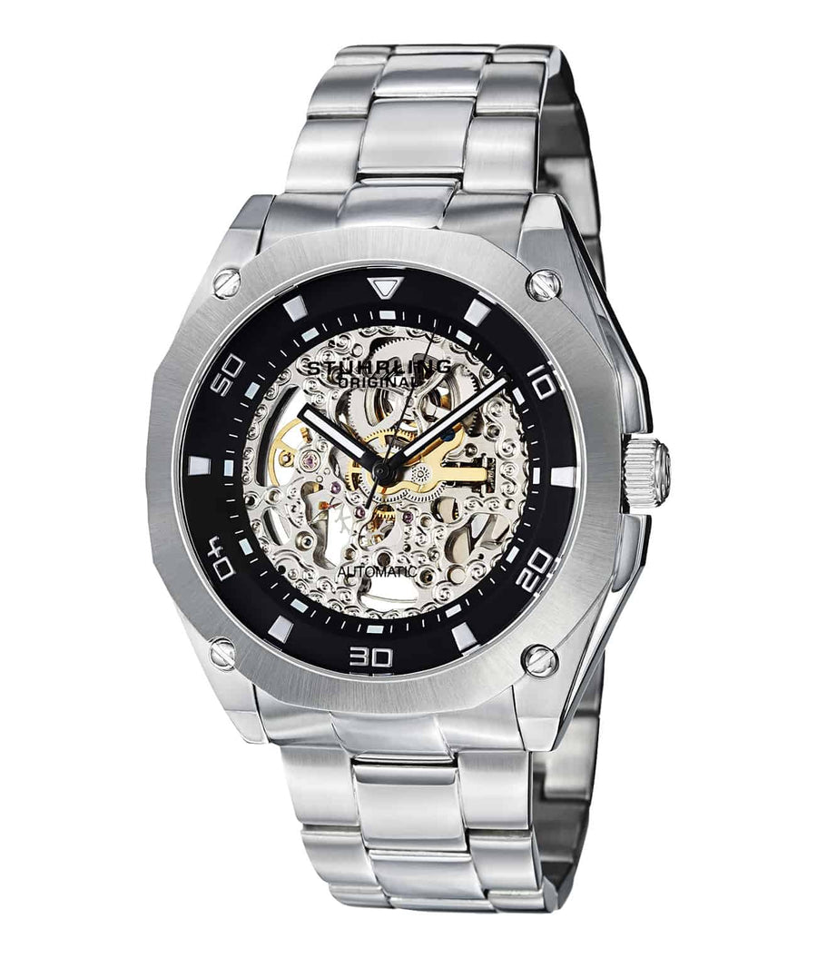 Gallant 418 Automatic 46mm Skeleton - Black Dial / Silver Case / Silver Stainless Steel Bracelet Deployant Buckle