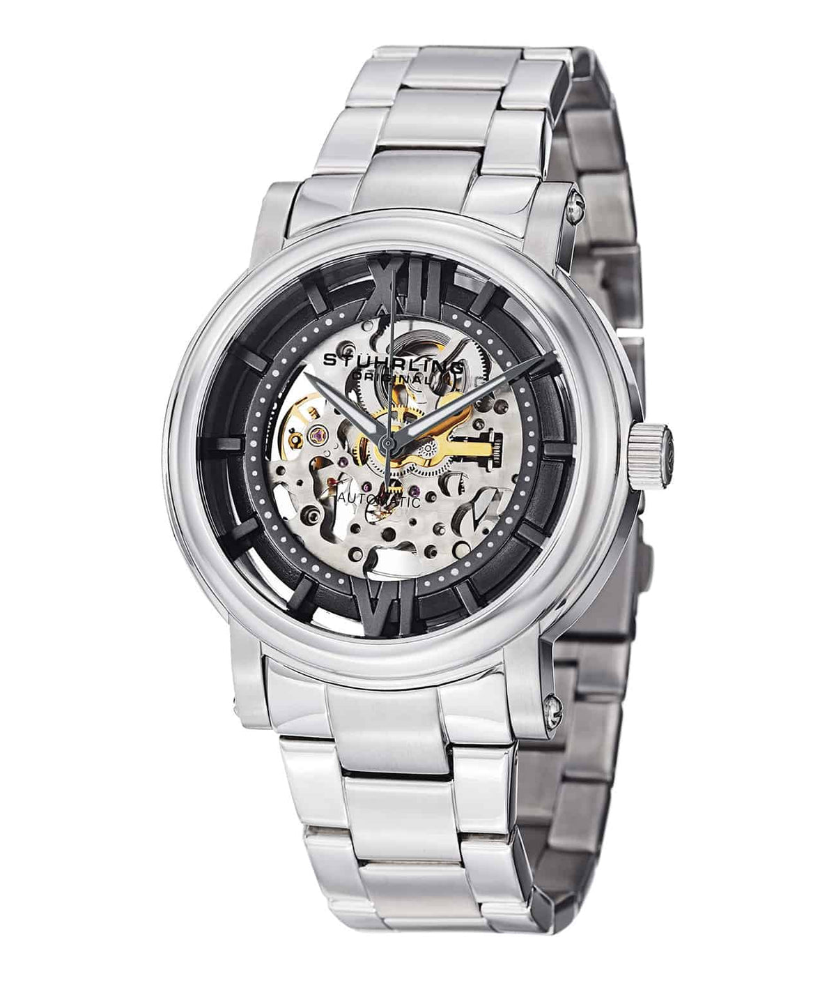 Stührling Winchester XT 426 Automatic 43mm Skeleton - Blue Dial / Silver Case / Silver Stainless Steel Bracelet Deployant Buckle