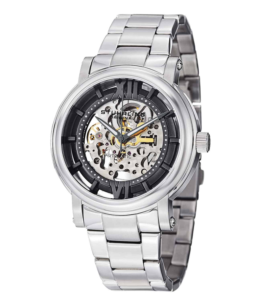 Stührling Winchester XT 426 Automatic 43mm Skeleton - Blue Dial / Silver Case / Silver Stainless Steel Bracelet Deployant Buckle