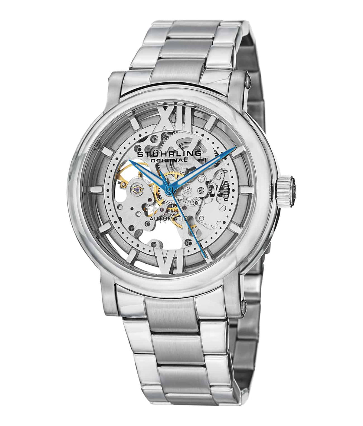 Stührling Winchester XT Elite 426A Automatic 43mm Skeleton - Silver Dial / Silver Case / Silver Stainless Steel Bracelet Deployant Buckle