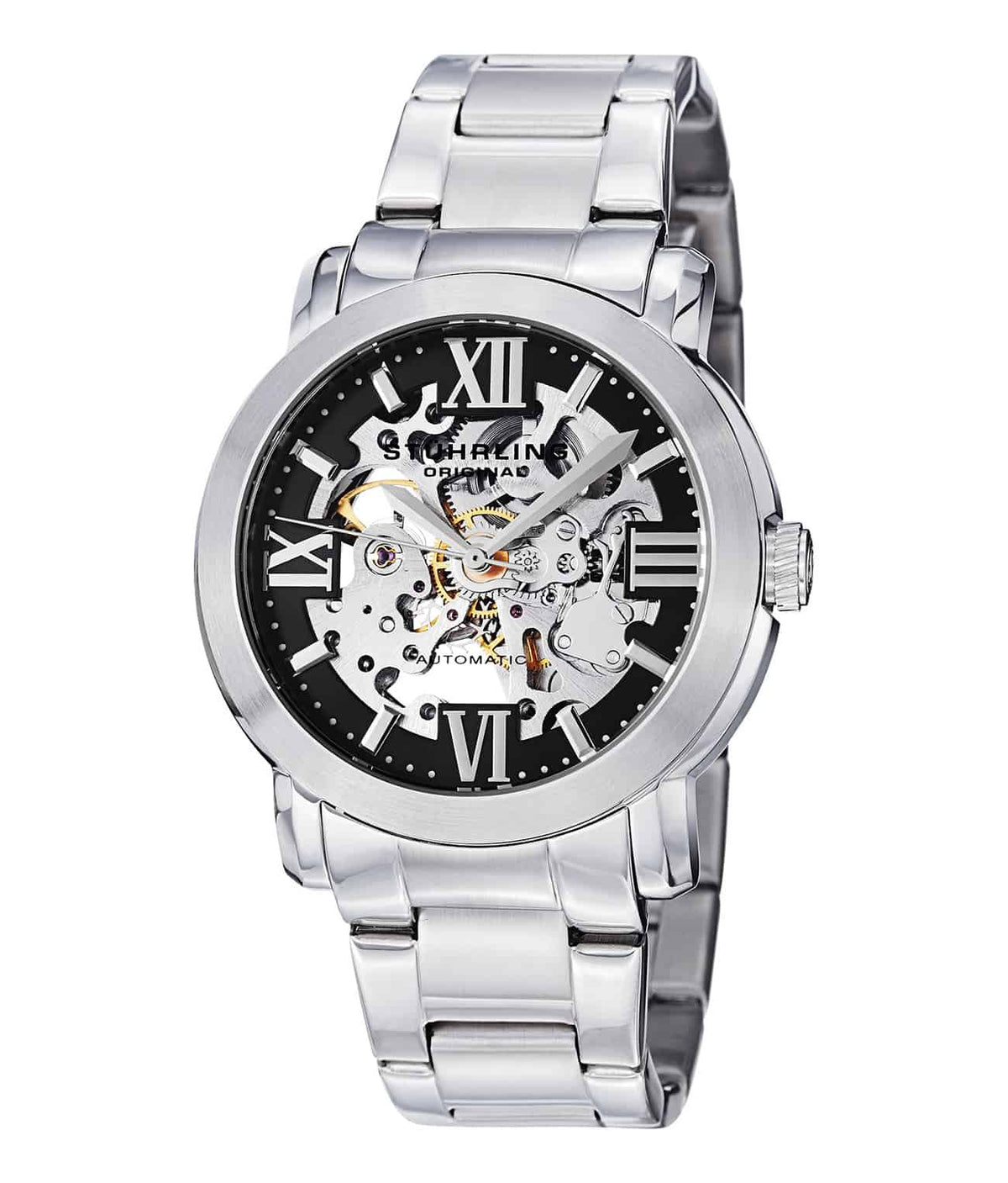 Stührling Winchester Supreme 430G Automatic 42mm Skeleton - Black Dial / Silver Case / Silver Stainless Steel Bracelet Deployant Buckle