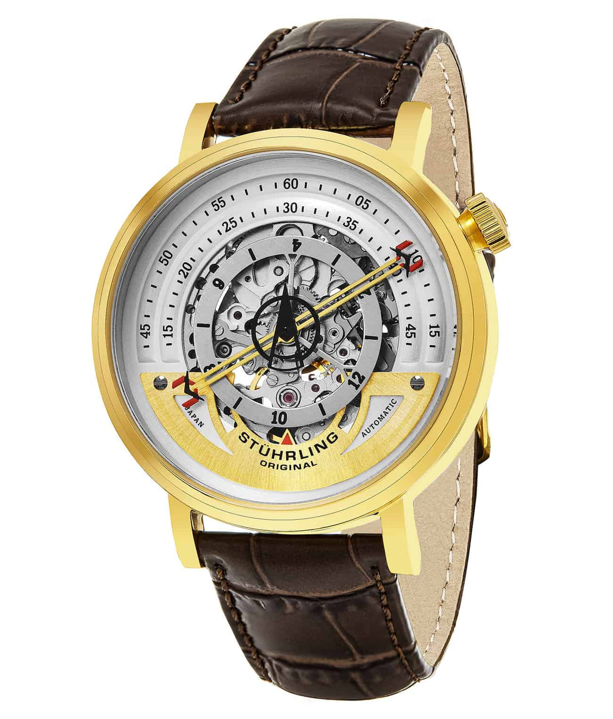 464 Automatic 42mm Skeleton - Silver Dial / Gold Case / Brown Leather Strap Tang Buckle