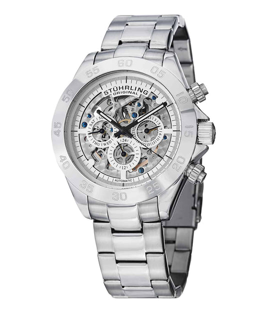Monaco Elite 487 GMT Automatic 42mm Skeleton - Black Dial / Silver Case / Silver Stainless Steel Bracelet Deployant Buckle