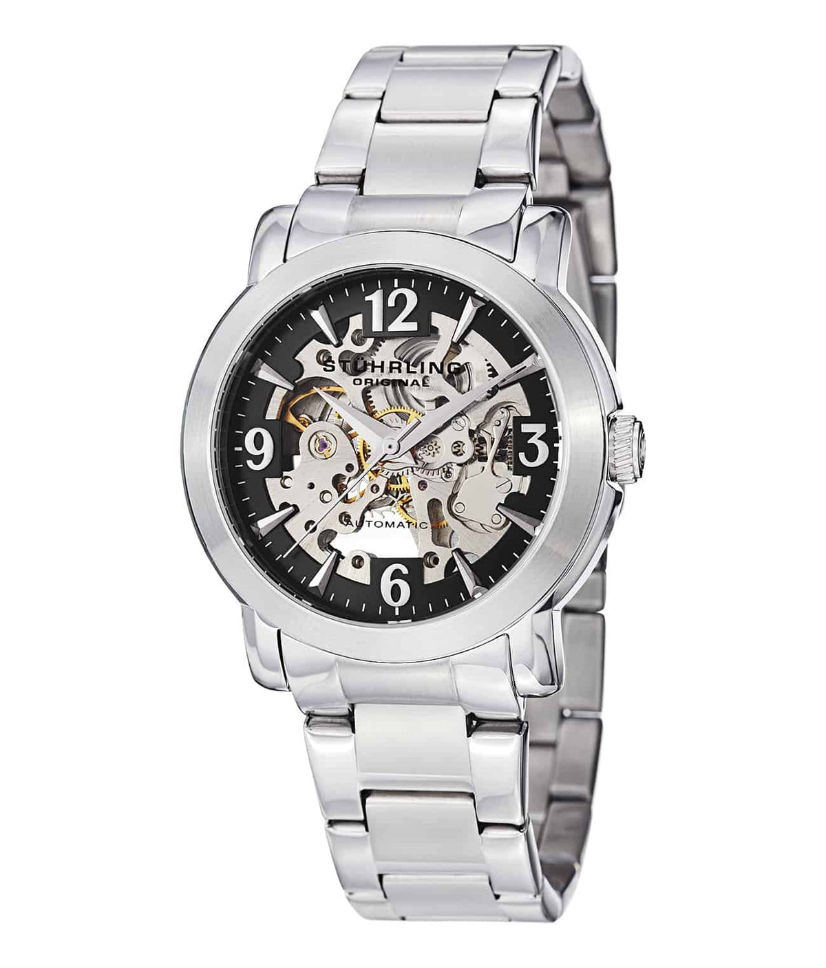 Canterbury 531G Automatic 42mm Skeleton - Black Dial / Silver Case / Silver Stainless Steel Bracelet Deployant Buckle