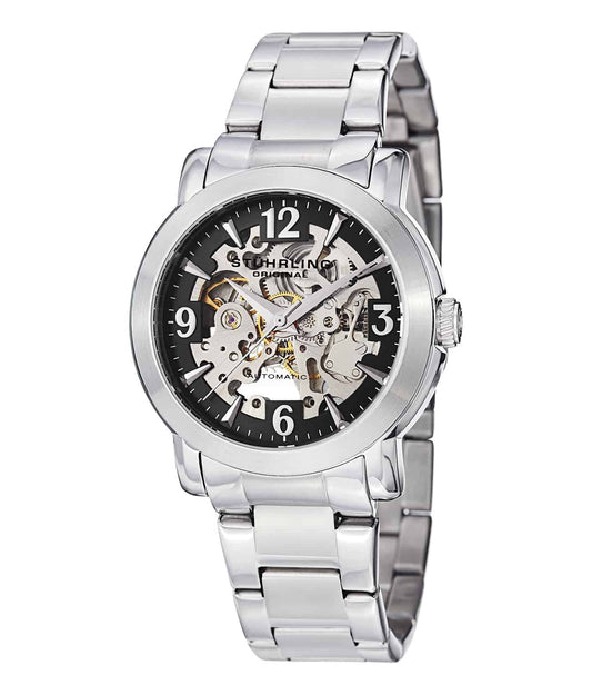 Canterbury 531G Automatic 42mm Skeleton - Black Dial / Silver Case / Silver Stainless Steel Bracelet Deployant Buckle