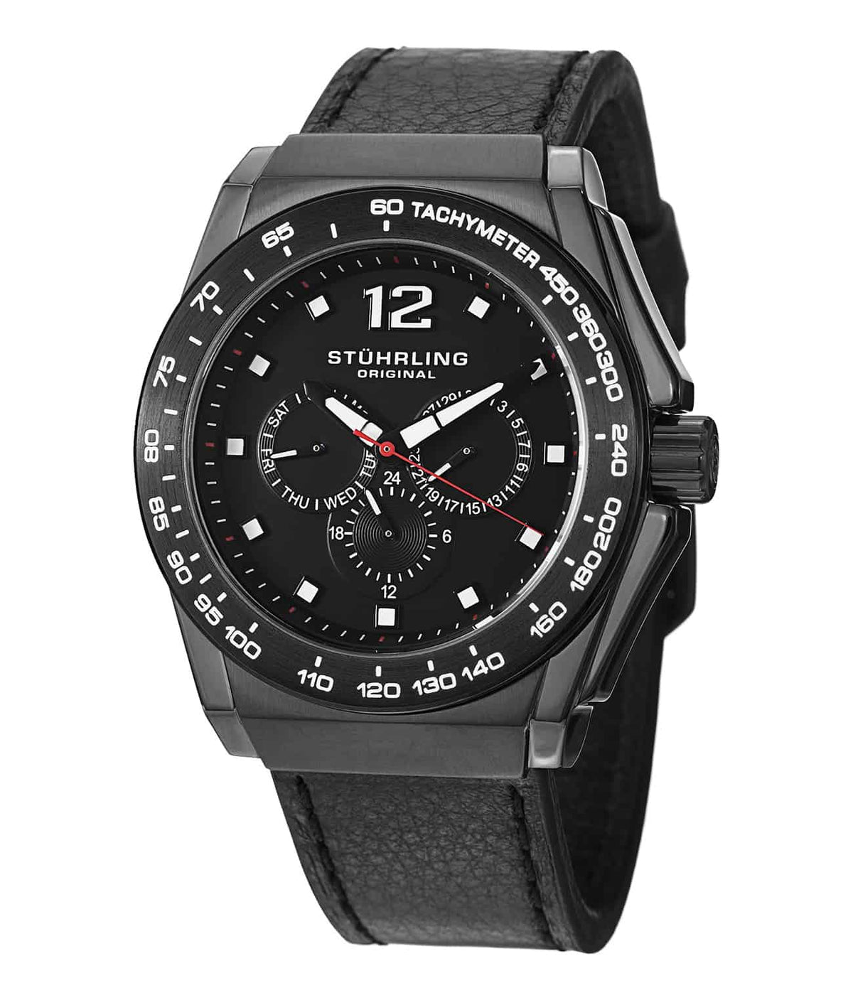 Concorso Tonneau 535 Quartz 46mm Chronograph - Black Dial / Black PVD Case / Black Leather Strap Black PVD Tang Buckle