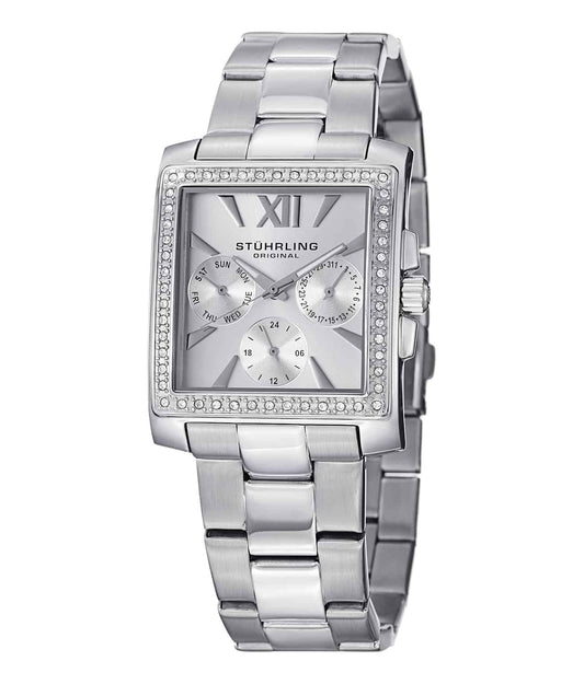 Stührling Victoria 540 GMT Quartz 32mm Chronograph - Silver Dial / Silver Case / Silver Stainless Steel Bracelet Deployant Buckle