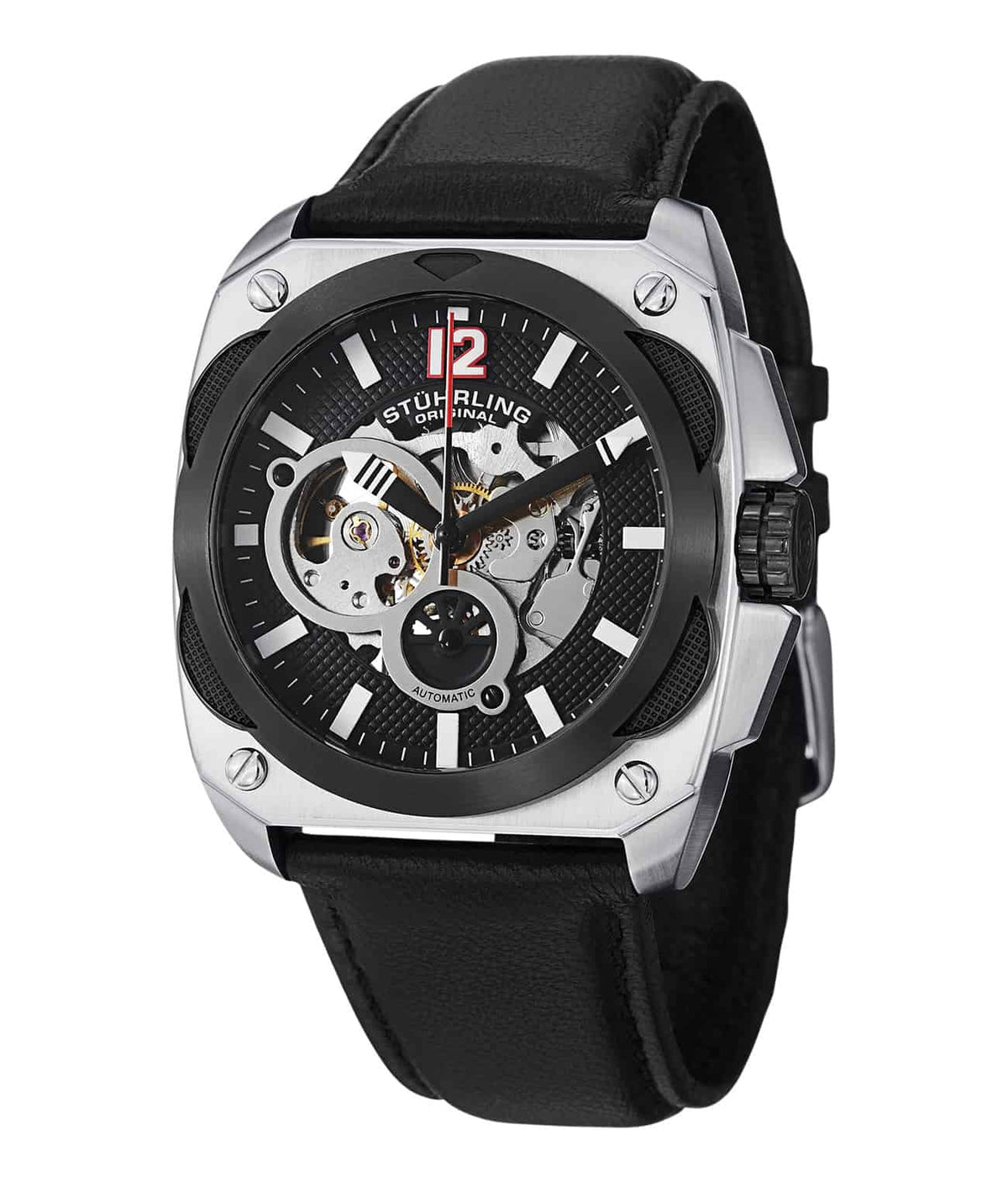 Legacy 580 Automatic 45mm Skeleton - Black Dial / Silver Case / Black Leather Strap Tang Buckle