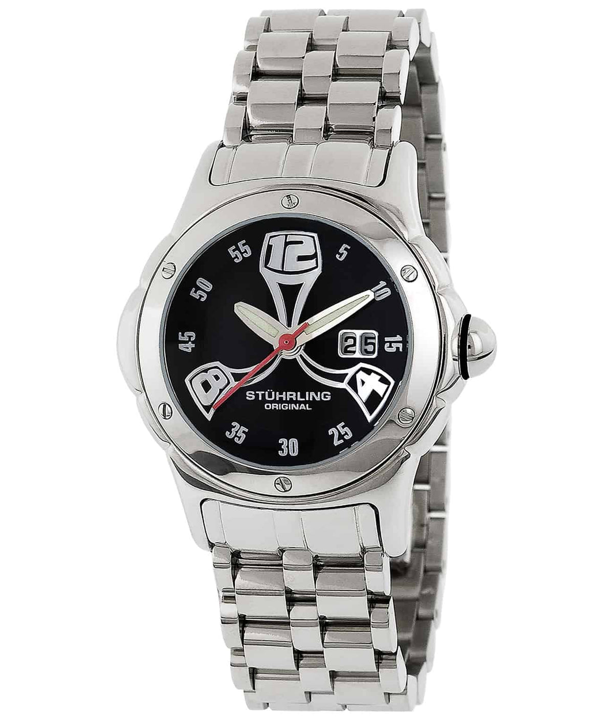 Stührling Lady Alpine 5AB 34mm Chronograph - Black Dial / Silver Case / Silver Stainless Steel Bracelet Deployant Buckle