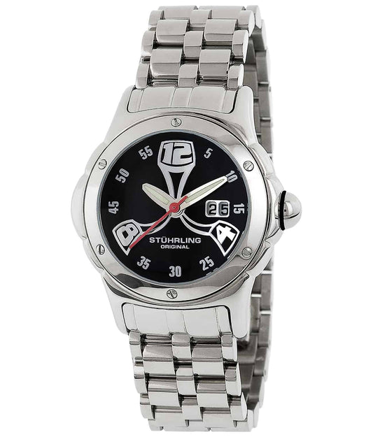 Stührling Lady Alpine 5AB 34mm Chronograph - Black Dial / Silver Case / Silver Stainless Steel Bracelet Deployant Buckle