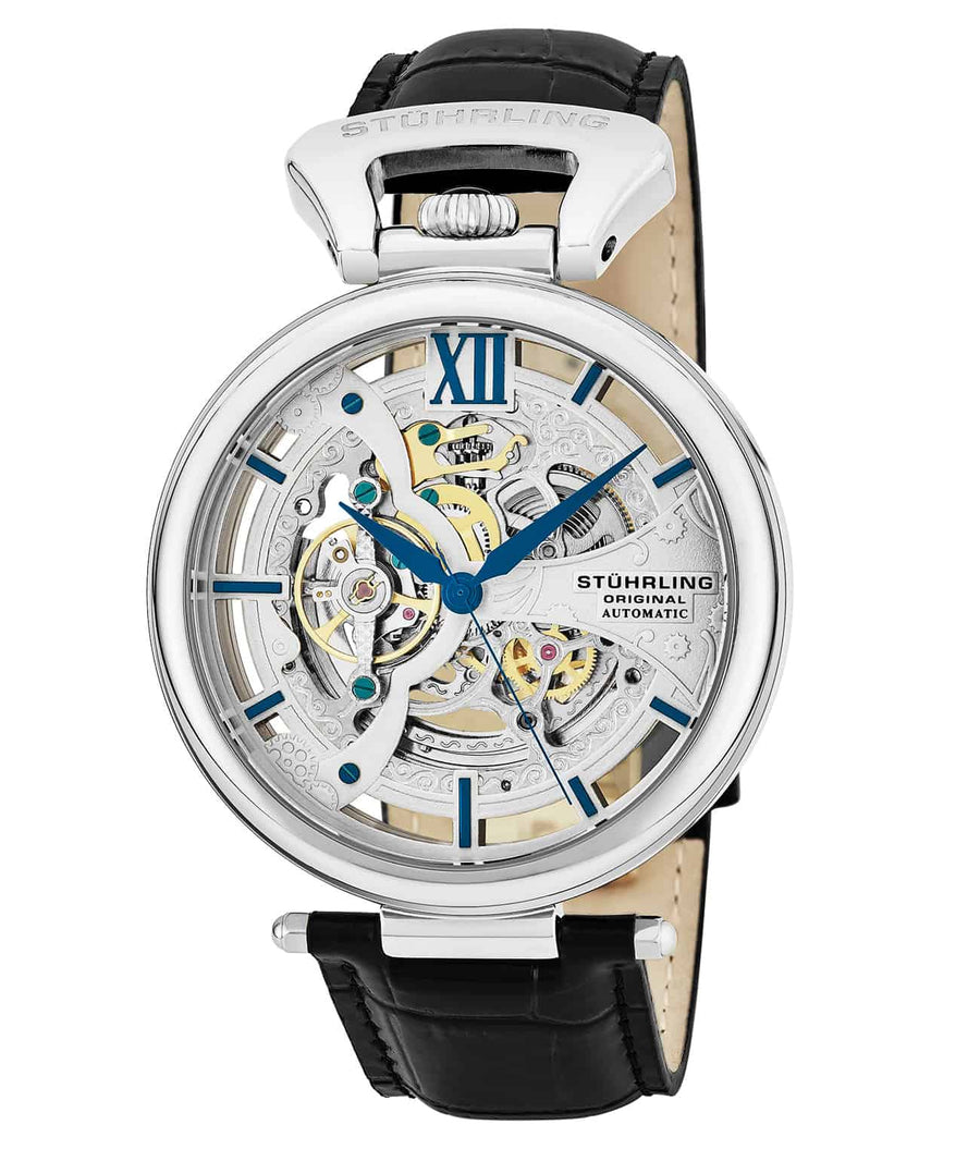 Special Reserve 627 Automatic 46mm Skeleton - Silver Dial / Silver Case / Black Leather Strap Deployant Buckle