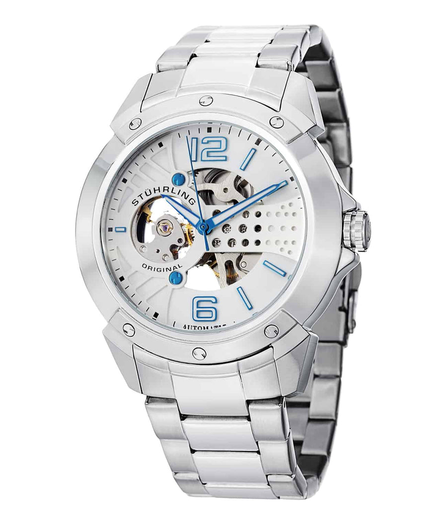 legacy 628 Automatic 46mm Skeleton - White Dial / Silver Case / Silver Stainless Steel Bracelet Deployant Buckle