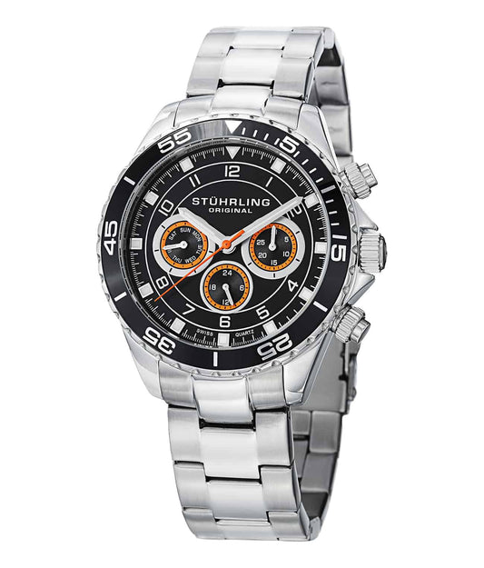 Aquadiver 643 GMT Quartz 42mm Diver - Black Dial / Silver Case / Silver Stainless Steel Bracelet Deployant Buckle