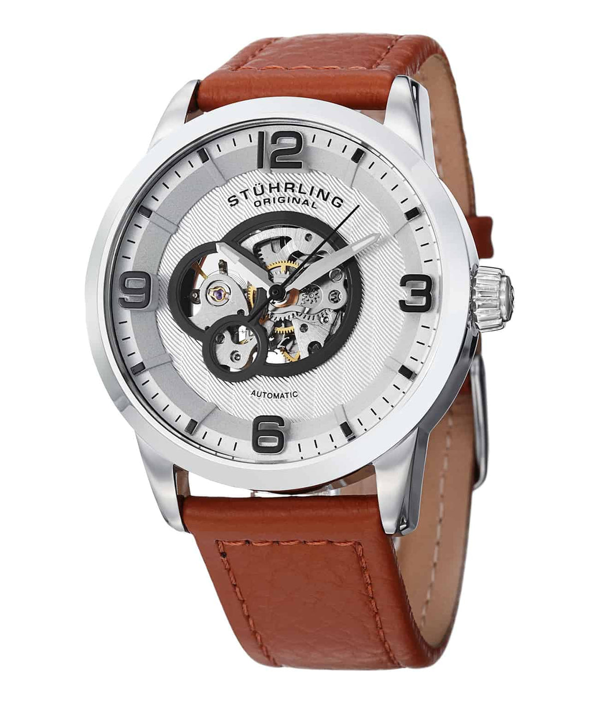 Legacy 648 Automatic 43mm Skeleton - Silver Dial / Silver Case / Light Brown Leather Strap Tang Buckle