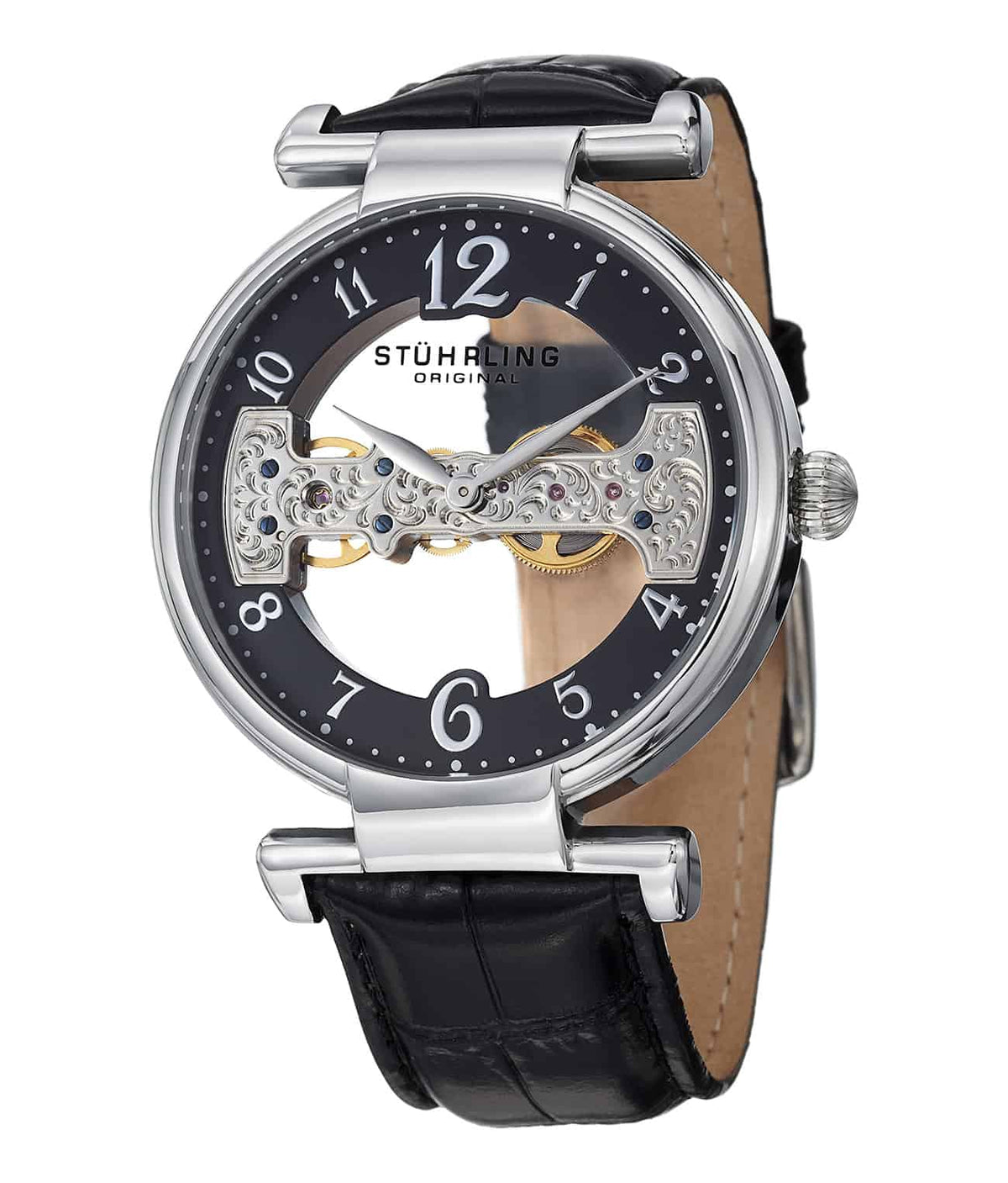 Legacy 667 Hand-wind 46mm Skeleton - Black Dial / Silver Case / Black Leather Strap Tang Buckle