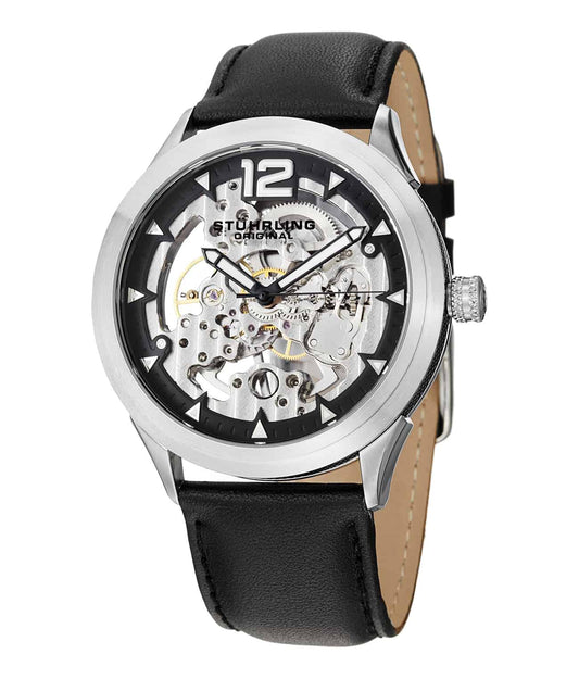 Legacy 671 Hand-wind 45mm Skeleton - Black Dial / Silver Case / Black Leather Strap Tang Buckle