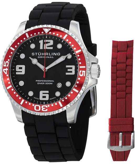 Aquadiver 675 Quartz 44mm Diver - Black Dial / Silver Case / Black Silicone Interchangeable Strap Tang Buckle 2