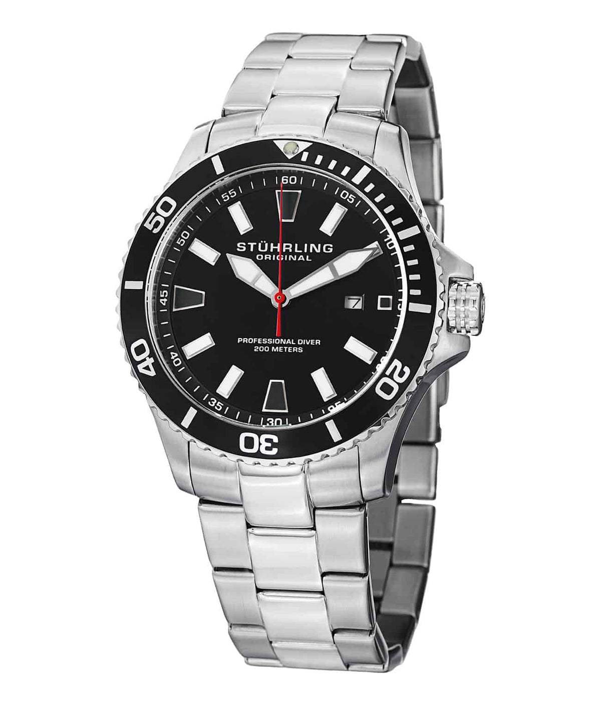 Brigantine 706B Quartz 42mm Diver - Black Dial / Silver Case / Silver Stainless Steel Bracelet Deployant Buckle