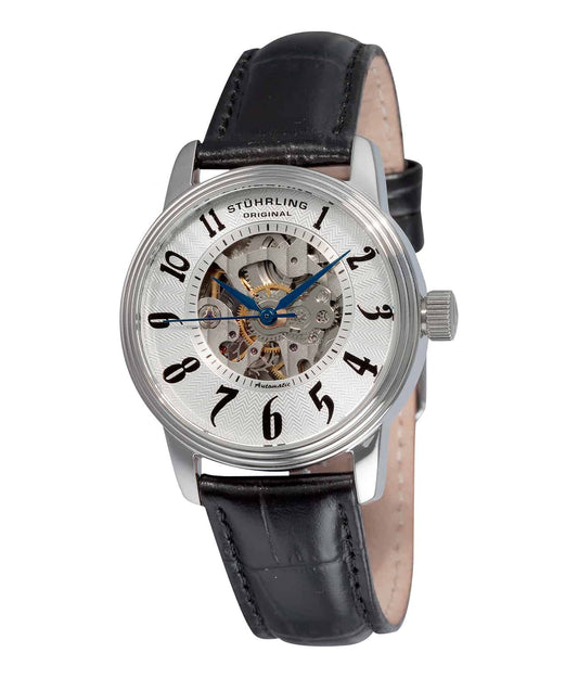 Juliet 707L Automatic 35mm Skeleton - Silver Dial / Silver Case / Black Leather Strap Tang Buckle