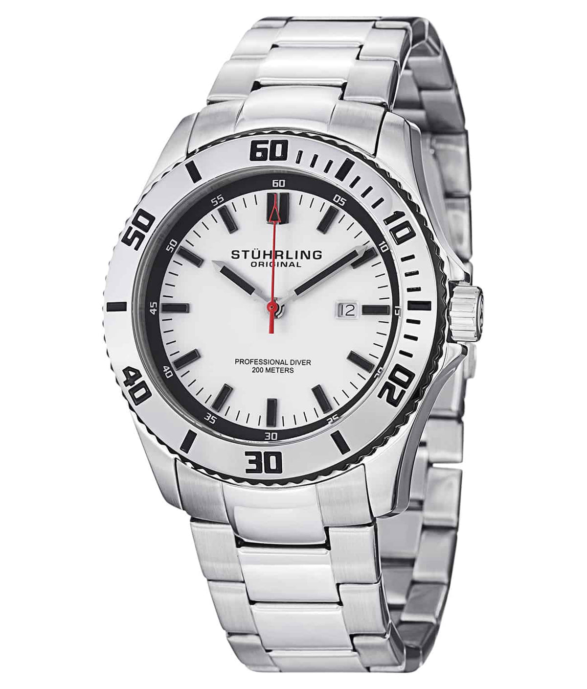 Bermuda 714 Quartz 44mm Diver - White Dial / Silver Case / Silver Stainless Steel Bracelet Deployant Buckle