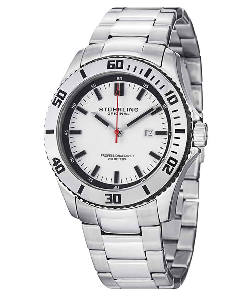 Bermuda 714 Quartz 44mm Diver - White Dial / Silver Case / Silver Stainless Steel Bracelet Deployant Buckle