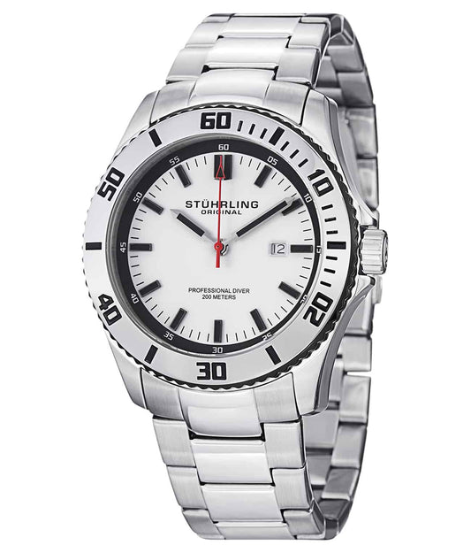 Bermuda 714 Quartz 44mm Diver - White Dial / Silver Case / Silver Stainless Steel Bracelet Deployant Buckle