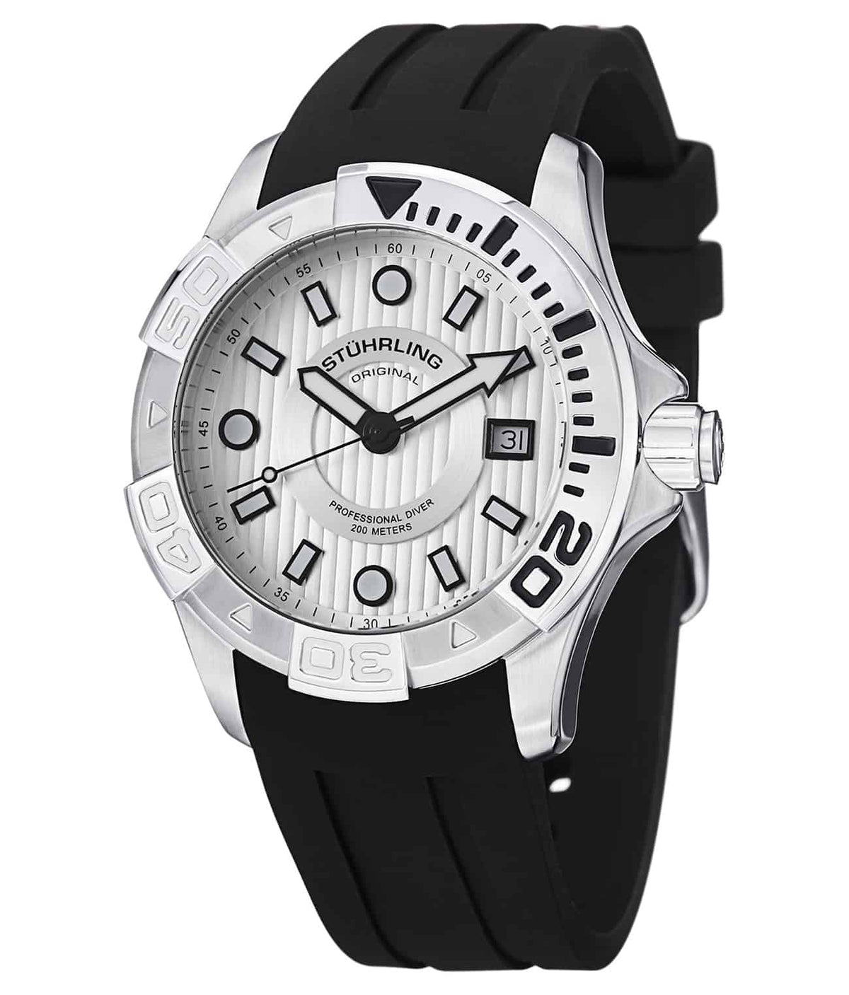 Manta Ray 718 Quartz 44mm Diver - Silver Dial / Silver Case / Black Rubber Strap Tang Buckle