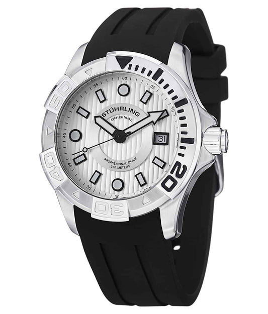 Manta Ray 718 Quartz 44mm Diver - Silver Dial / Silver Case / Black Rubber Strap Tang Buckle