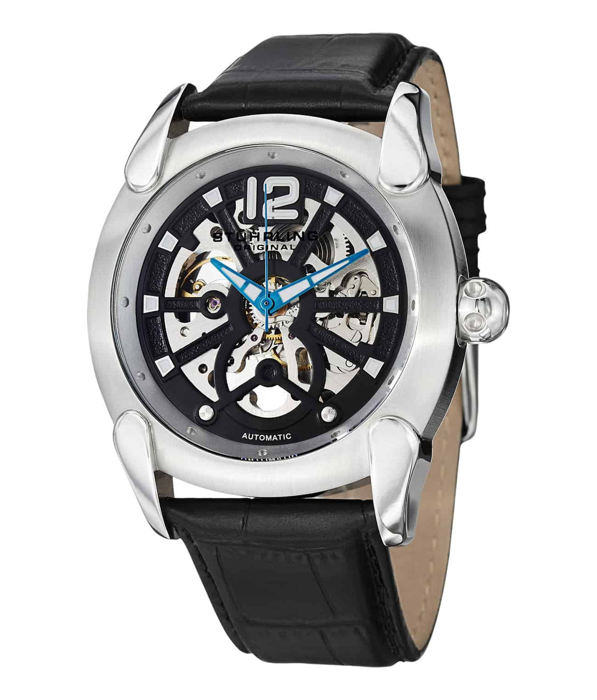 Axial 725 Automatic 47mm Skeleton - Black Dial / Silver Case / Black Leather Strap Tang Buckle