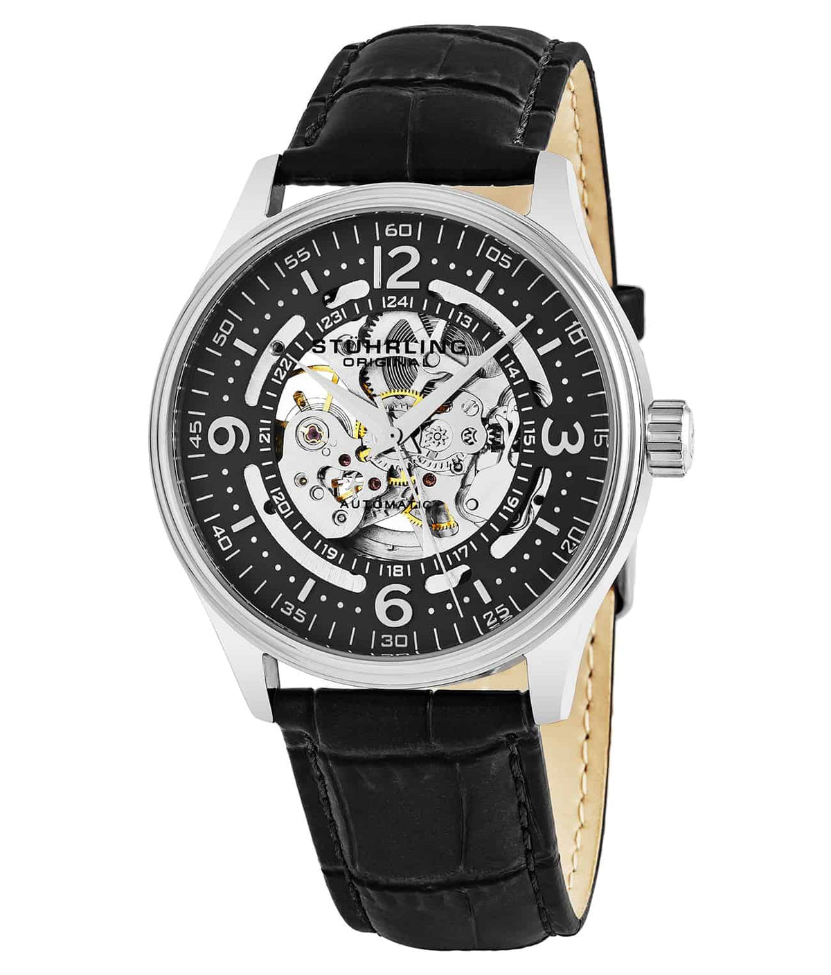 Denmark 730 Automatic 42mm Skeleton - Black Dial / Silver Case / Black Leather Strap Tang Buckle