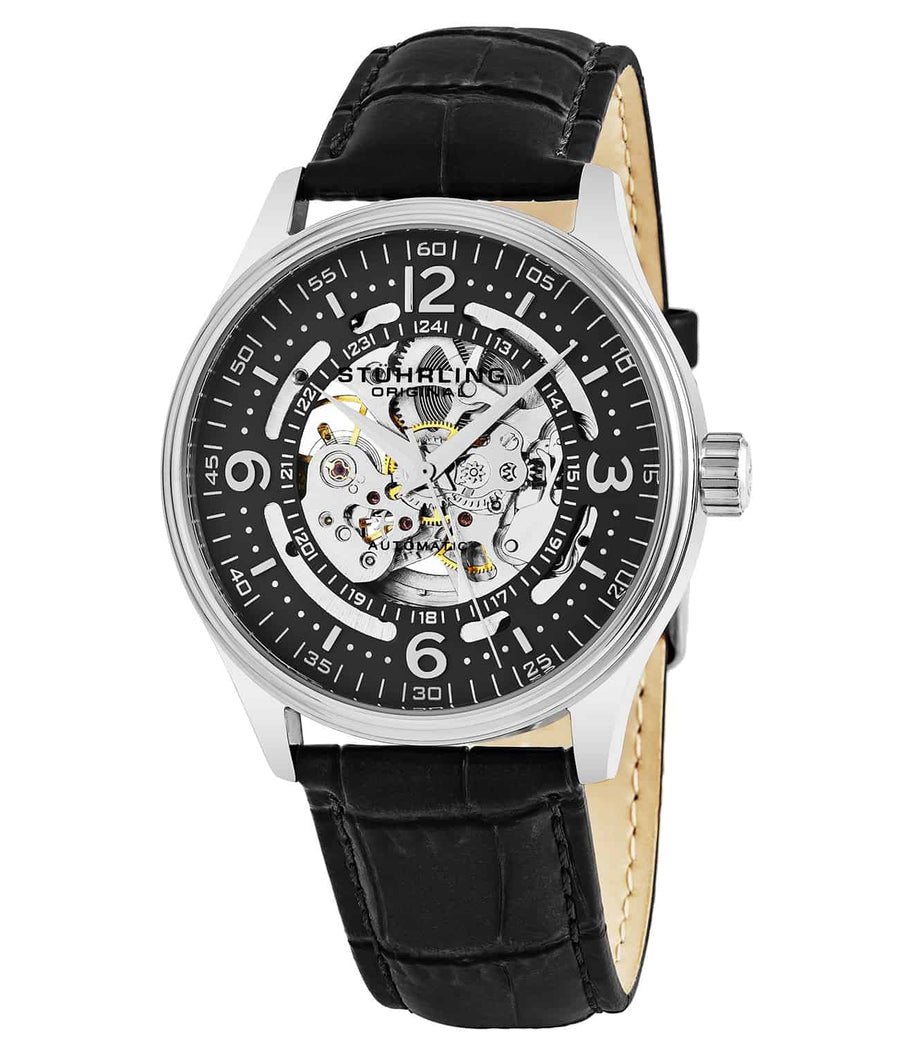 Denmark 730 Automatic 42mm Skeleton - Black Dial / Silver Case / Black Leather Strap Tang Buckle