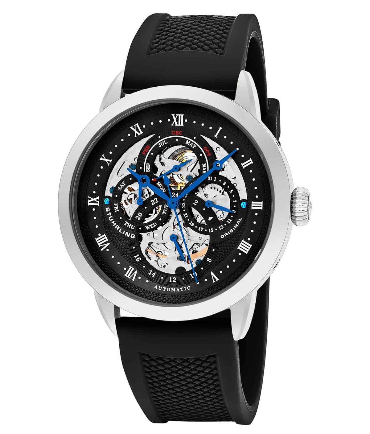 Delphi Odyssey 735 Automatic 44mm Skeleton - Black Dial / Silver Case / Black Rubber Strap Tang Buckle
