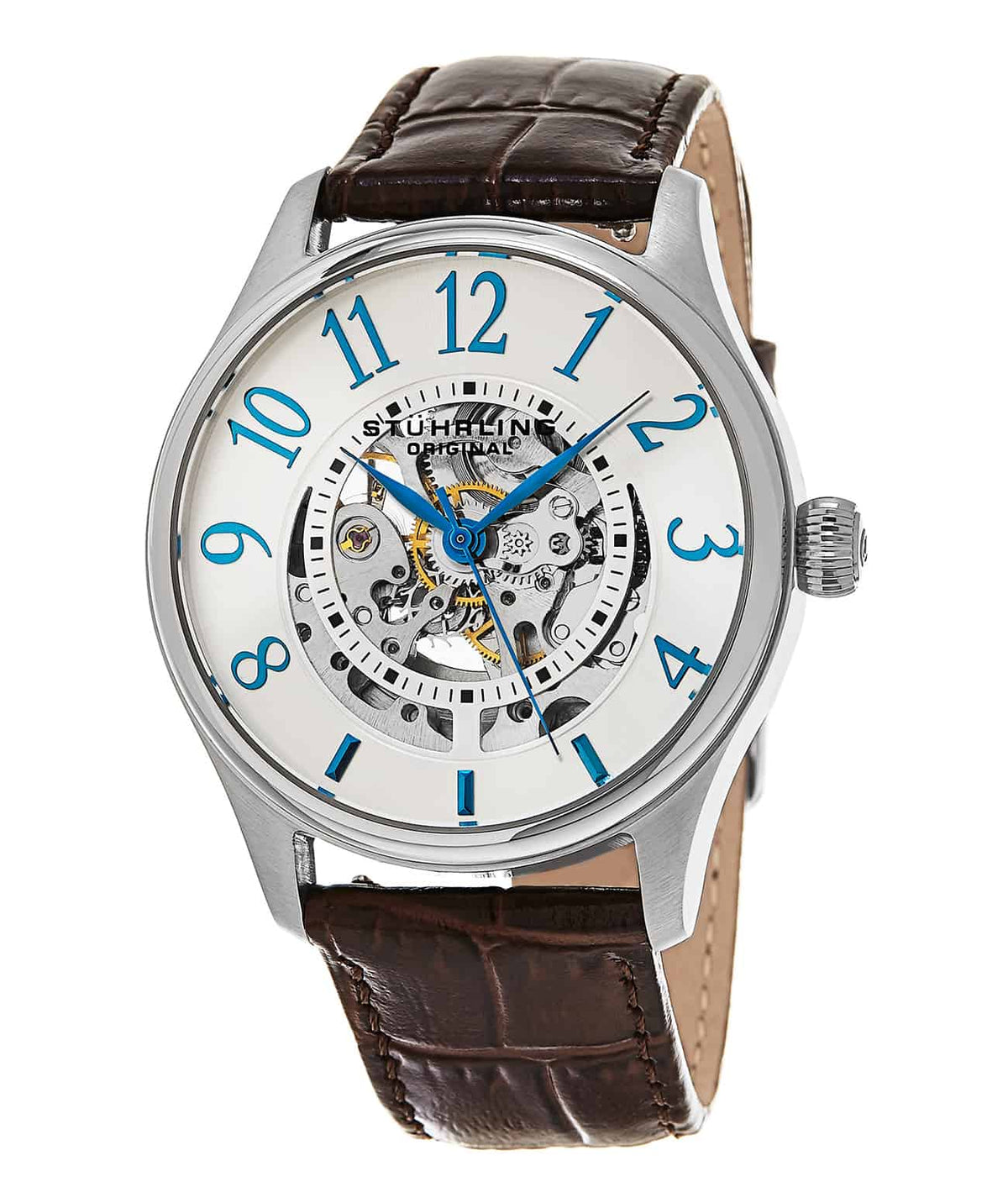 Solaris 746L Automatic 42mm Skeleton - Silver Dial / Silver Case / Black Leather Strap Tang Buckle