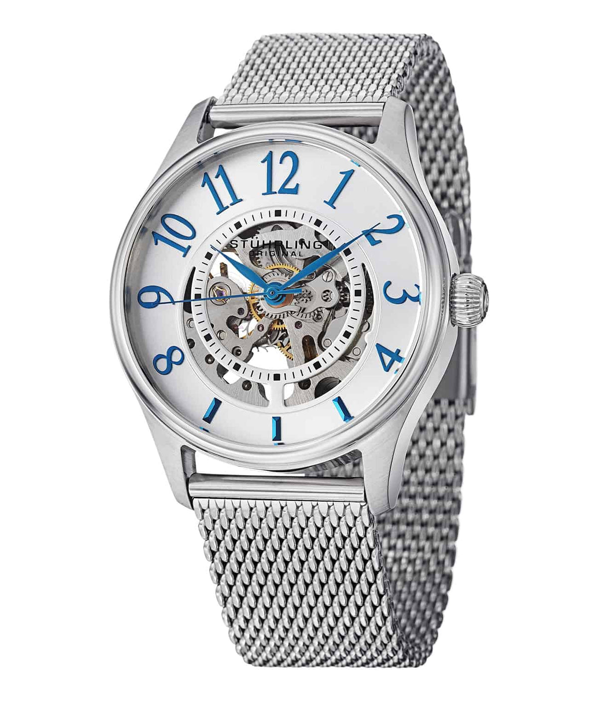 Solaris Elite 746M Automatic 42mm Skeleton - Silver Dial / Silver Case / Silver Stainless Steel Bracelet Foldover Buckle