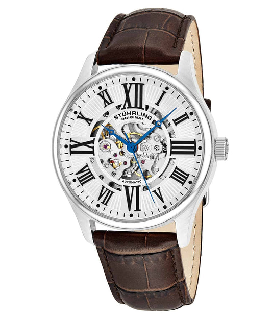 Atrium 747 Automatic 42mm Skeleton - Silver Dial / Silver Case / Brown Calf Skin Leather Strap Silver Tang Buckle
