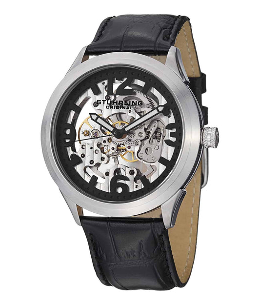 Commerce 765 Hand-wind 45mm Skeleton - Black Dial / Silver Case / Black Leather Strap Tang Buckle