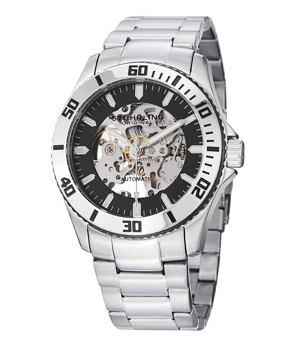 Regatta Antilles 773 Automatic 44mm Skeleton - Black Dial / Silver Case / Silver Stainless Steel Bracelet Deployant Buckle
