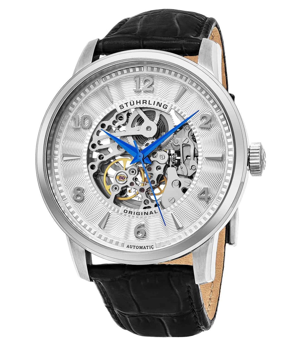 Delphi Perseus 776 Automatic 48mm Skeleton - Silver Dial / Silver Case / Black Leather Strap Tang Buckle