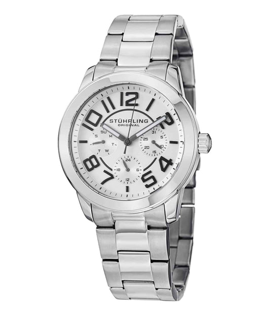 Regal MF 807 Quartz 38mm Chronograph - White Dial / Silver Case / Silver Stainless Steel Bracelet Deployant Buckle