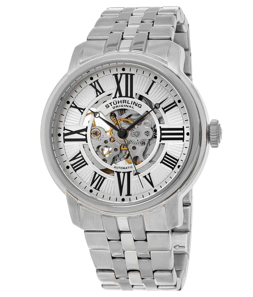Atrium 812 Automatic 42mm Skeleton - Silver Dial / Silver Case / Silver Stainless Steel Bracelet Deployant Buckle