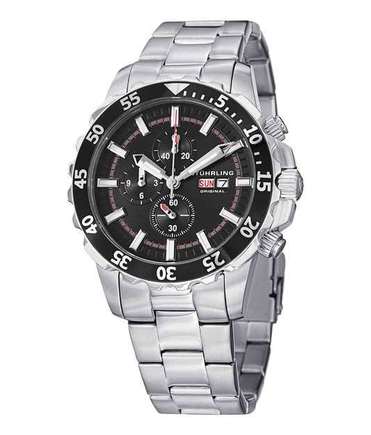 Concorso Vigor 820 GMT Quartz 46mm Diver - Black Dial / Silver Case / Silver Stainless Steel Bracelet Deployant Buckle
