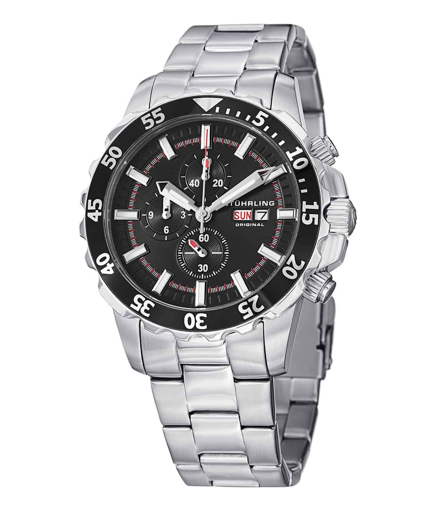 Concorso Vigor 820 GMT Quartz 46mm Diver - Black Dial / Silver Case / Silver Stainless Steel Bracelet Deployant Buckle