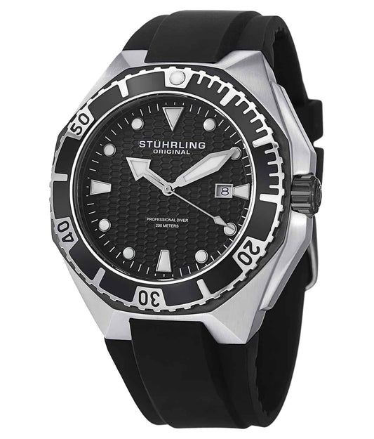 Gen Hex 823 Quartz 45mm Diver - Black Dial / Silver Case / Black Silicone Strap Tang Buckle