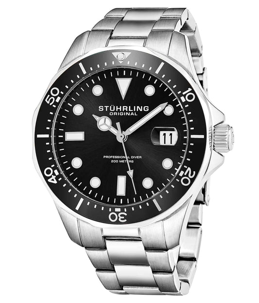 Regatta 824 Quartz 42mm Diver - Black Dial / Silver Case / Silver Stainless Steel Bracelet Deployant Buckle
