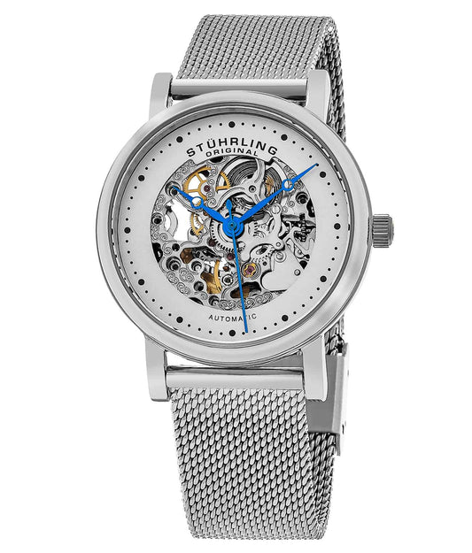 Casatorra 832L Automatic 32mm Skeleton - White Dial / Silver Case / Silver Stainless Steel Bracelet Foldover Buckle