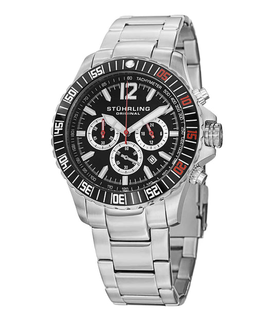 Stührling Torricelli 868 Quartz 43mm Chronograph - Silver Dial / Silver Case / Silver Stainless Steel Bracelet Deployant Buckle